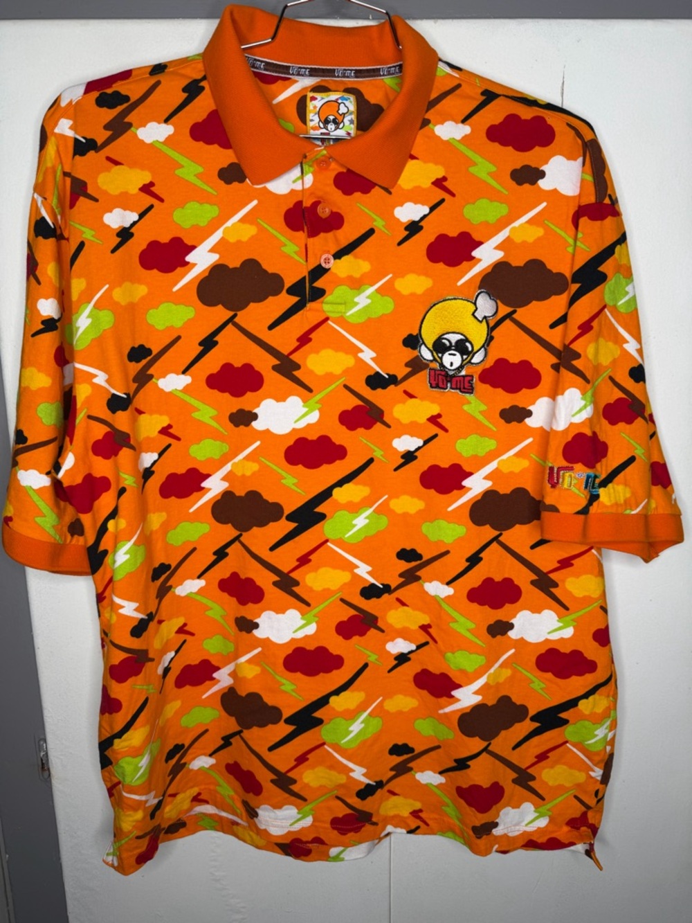 YO*ME Men Orange Short Sleeve POLO SHIRT SIZE 2xl AOP Made in Korea 100% cotton
